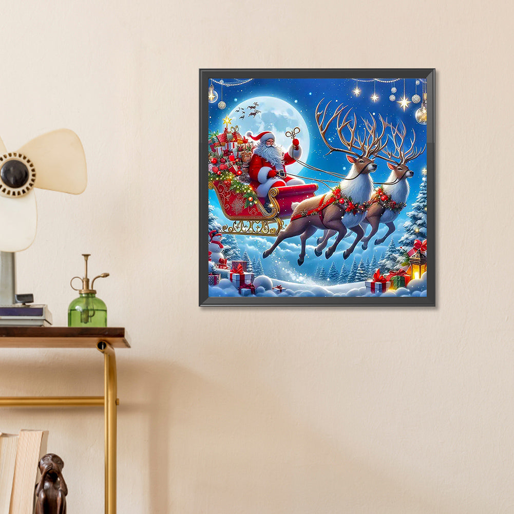 Santa Claus Riding An Elk Under The Moon - Full Round Drill Diamond Painting 55*55CM