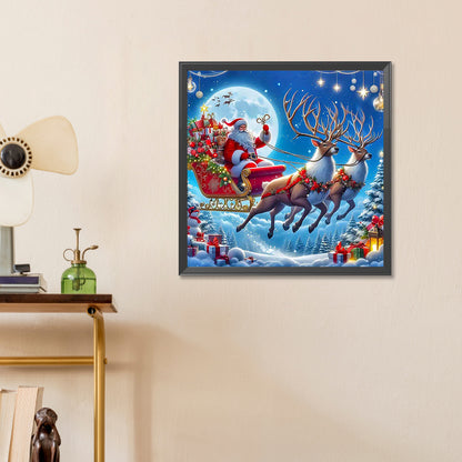 Santa Claus Riding An Elk Under The Moon - Full Round Drill Diamond Painting 55*55CM