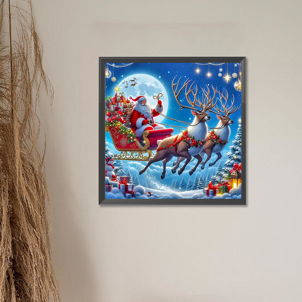 Santa Claus Riding An Elk Under The Moon - Full Round Drill Diamond Painting 55*55CM