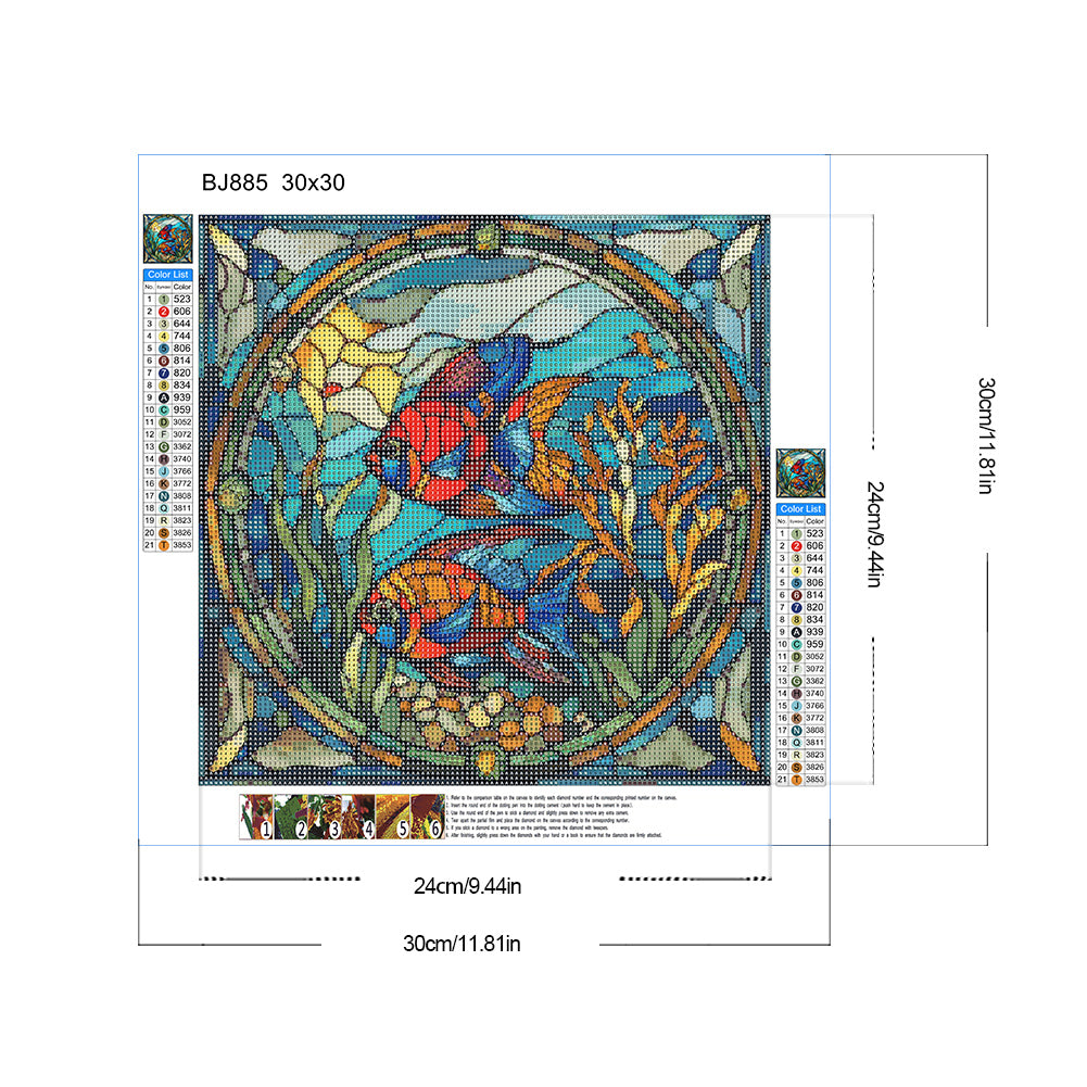 Glass Painting Pisces - Full Round Drill Diamond Painting 30*30CM