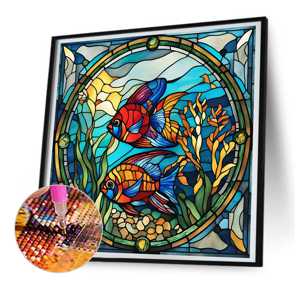 Glass Painting Pisces - Full Round Drill Diamond Painting 30*30CM