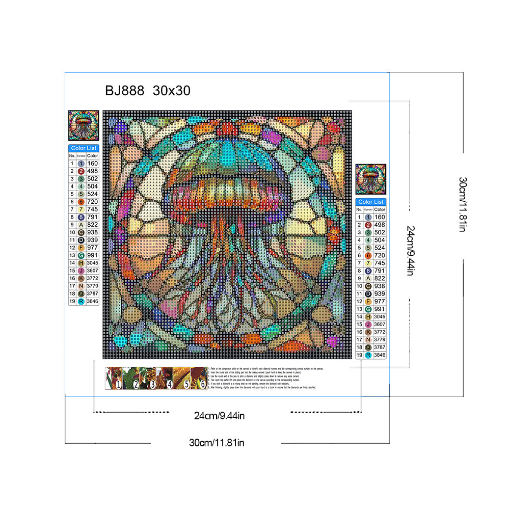 Glass Painting Jellyfish - Full Round Drill Diamond Painting 30*30CM
