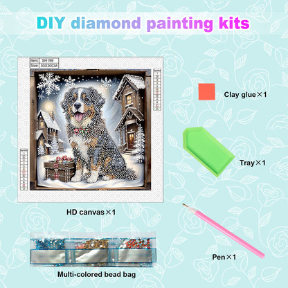 Winter Snow Scene Puppy - Partial Special-Shaped Drill Diamond Painting 30*30CM