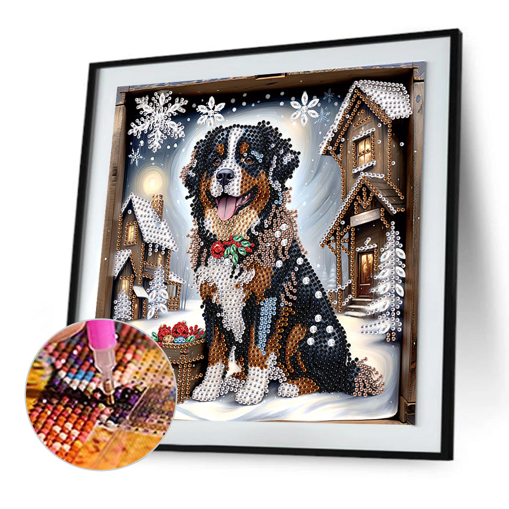 Winter Snow Scene Puppy - Partial Special-Shaped Drill Diamond Painting 30*30CM