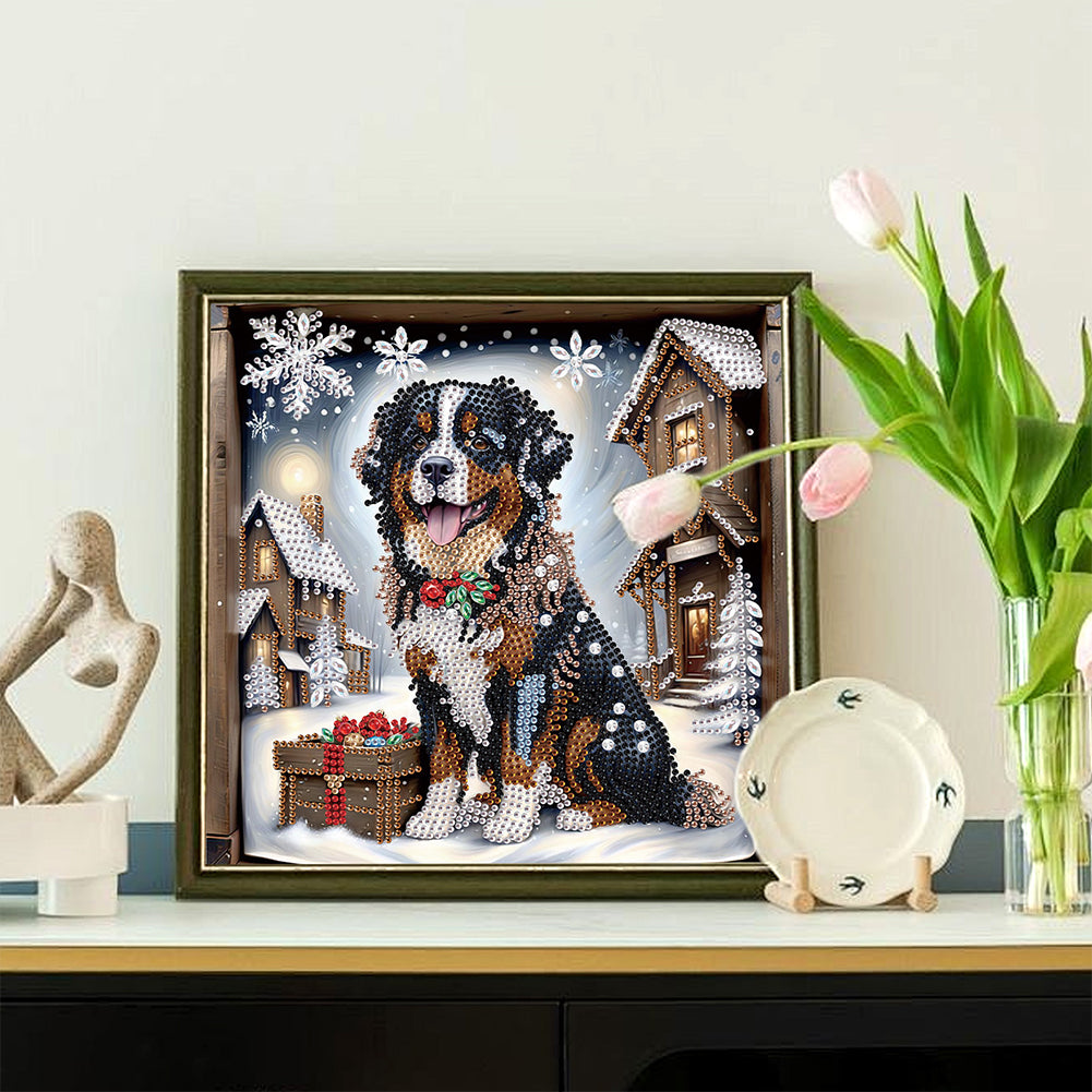 Winter Snow Scene Puppy - Partial Special-Shaped Drill Diamond Painting 30*30CM