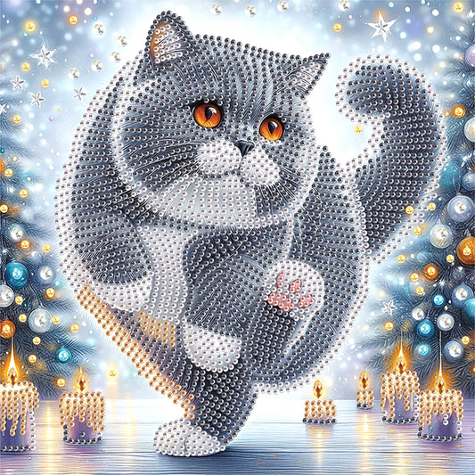 Winter Snow Scene Cat - Partial Special-Shaped Drill Diamond Painting 30*30CM