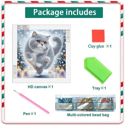 Winter Snow Scene Cat - Partial Special-Shaped Drill Diamond Painting 30*30CM