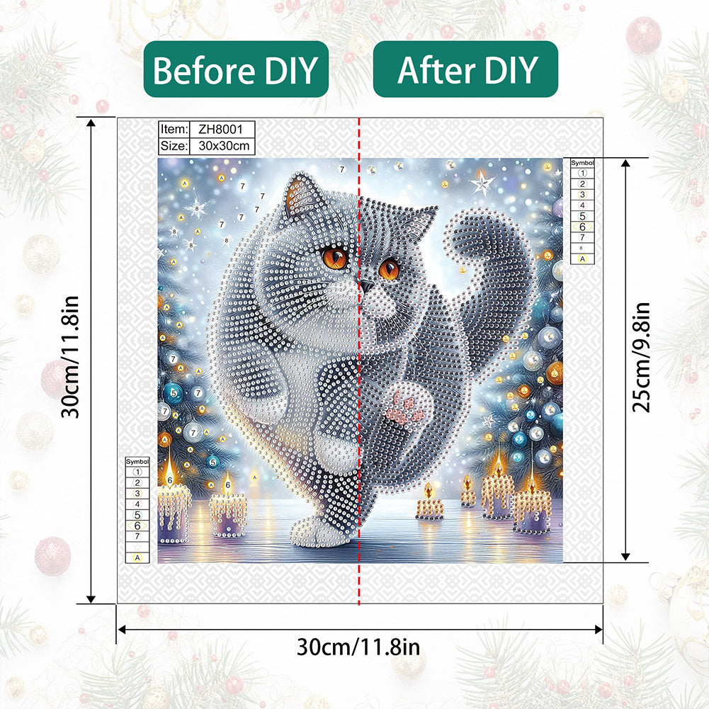 Winter Snow Scene Cat - Partial Special-Shaped Drill Diamond Painting 30*30CM