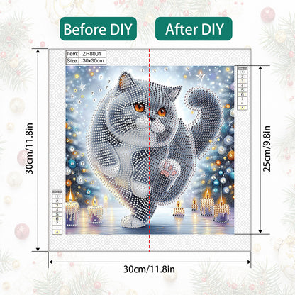 Winter Snow Scene Cat - Partial Special-Shaped Drill Diamond Painting 30*30CM