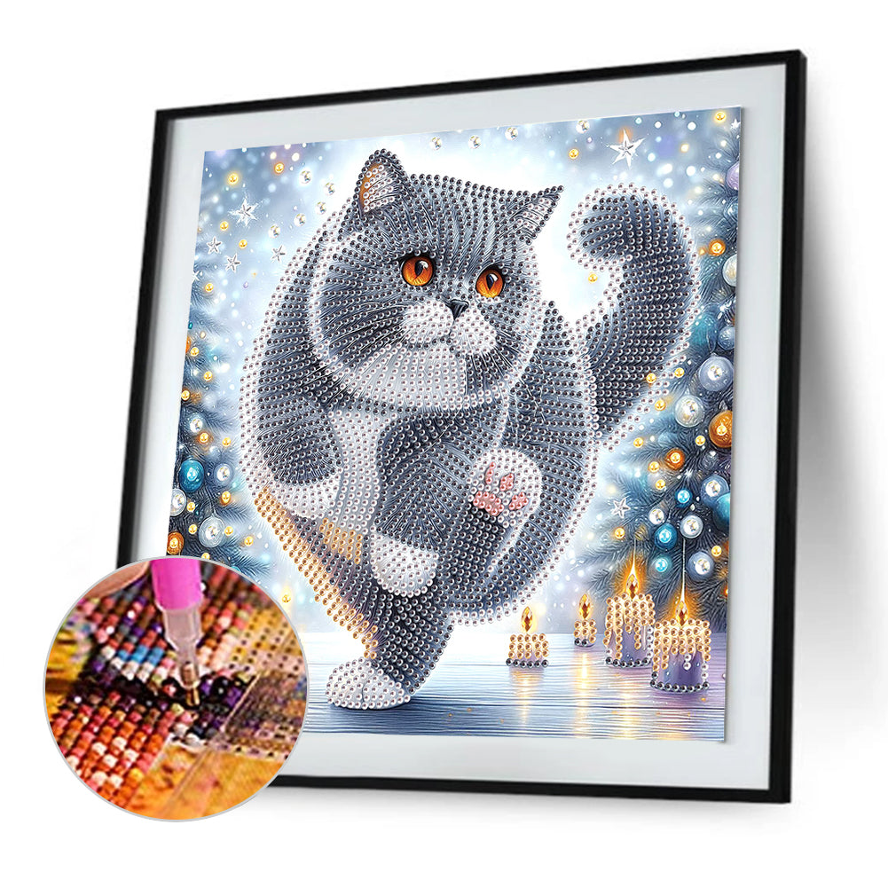 Winter Snow Scene Cat - Partial Special-Shaped Drill Diamond Painting 30*30CM