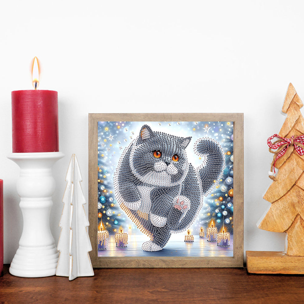 Winter Snow Scene Cat - Partial Special-Shaped Drill Diamond Painting 30*30CM