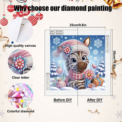 Winter Snow Scene Zebra - Partial Special-Shaped Drill Diamond Painting 30*30CM