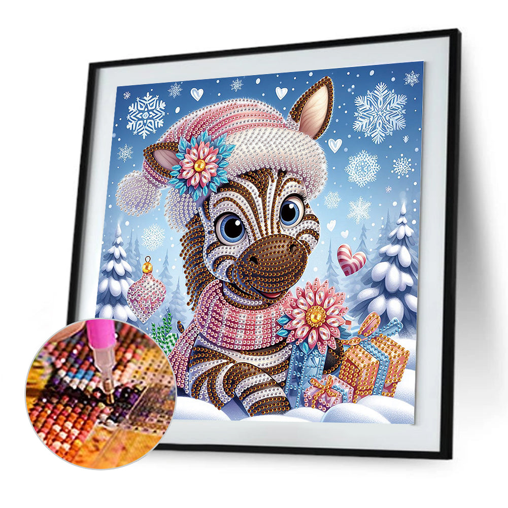 Winter Snow Scene Zebra - Partial Special-Shaped Drill Diamond Painting 30*30CM