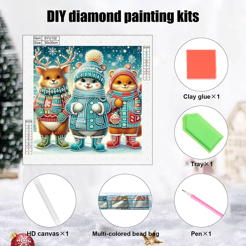 Winter Snow Scene Deer - Partial Special-Shaped Drill Diamond Painting 30*30CM