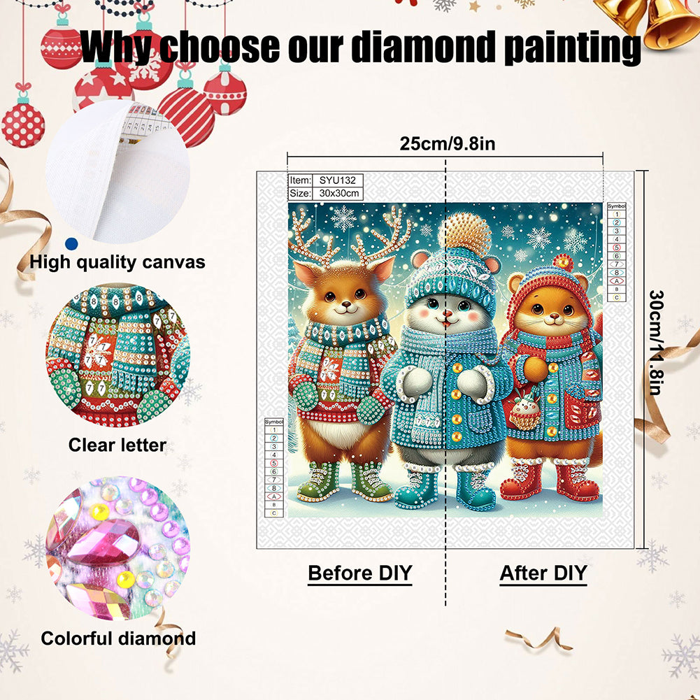 Winter Snow Scene Deer - Partial Special-Shaped Drill Diamond Painting 30*30CM