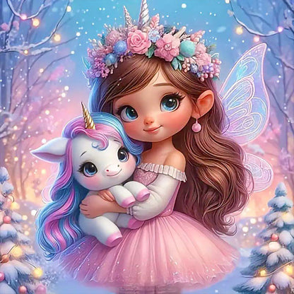 Butterfly Girl And Unicorn - Full Round Drill Diamond Painting 50*50CM