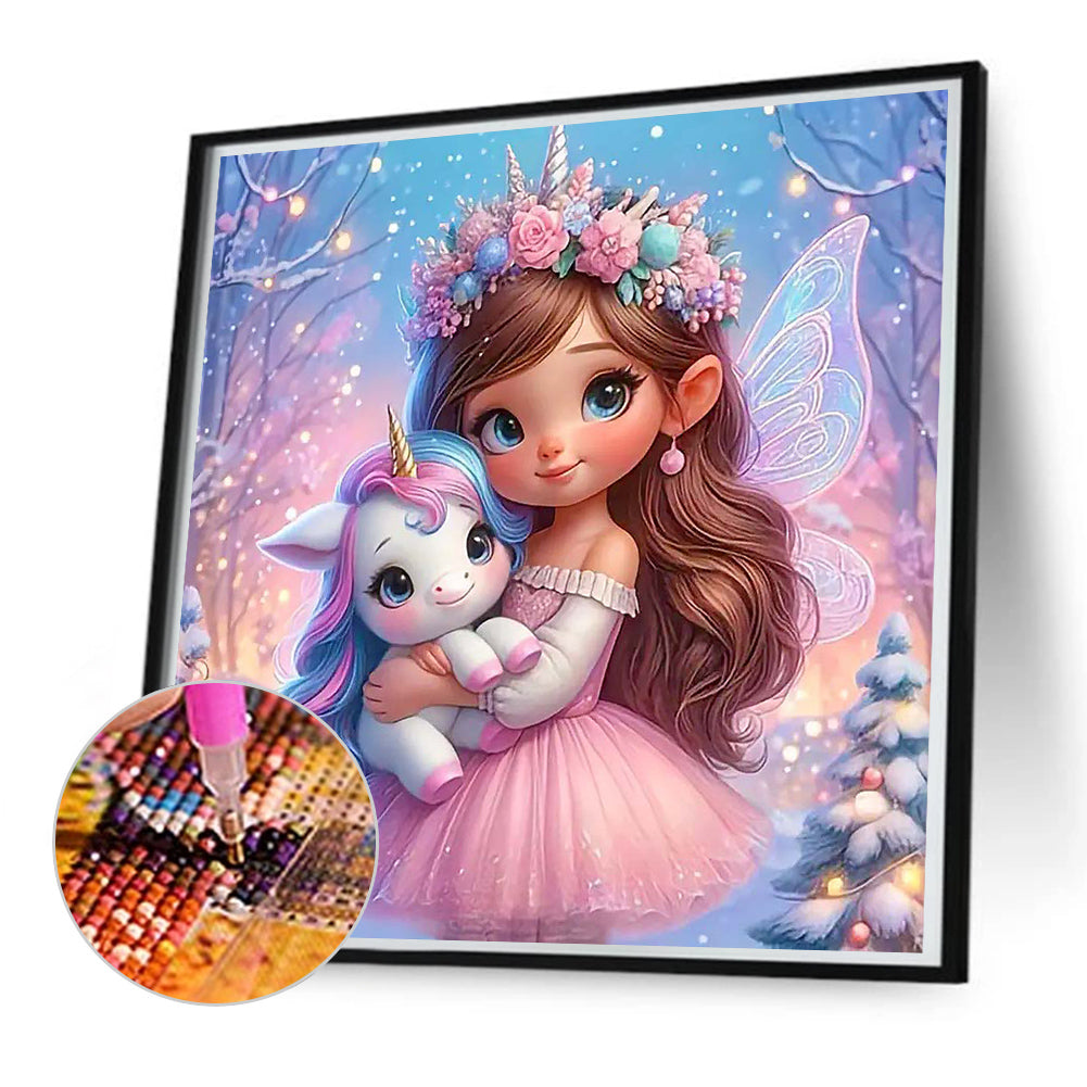 Butterfly Girl And Unicorn - Full Round Drill Diamond Painting 50*50CM