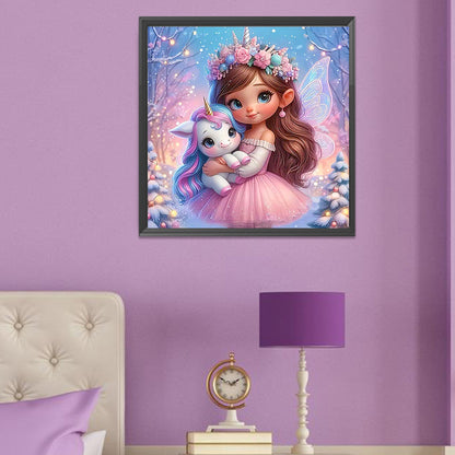 Butterfly Girl And Unicorn - Full Round Drill Diamond Painting 50*50CM