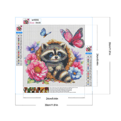 Raccoon And Flowers - Full Round Drill Diamond Painting 30*30CM