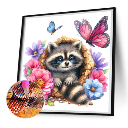 Raccoon And Flowers - Full Round Drill Diamond Painting 30*30CM