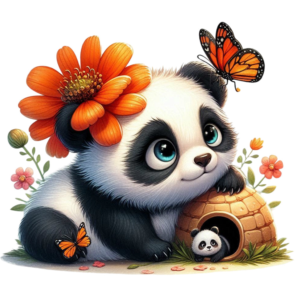 Panda And Flowers - Full Round Drill Diamond Painting 30*30CM