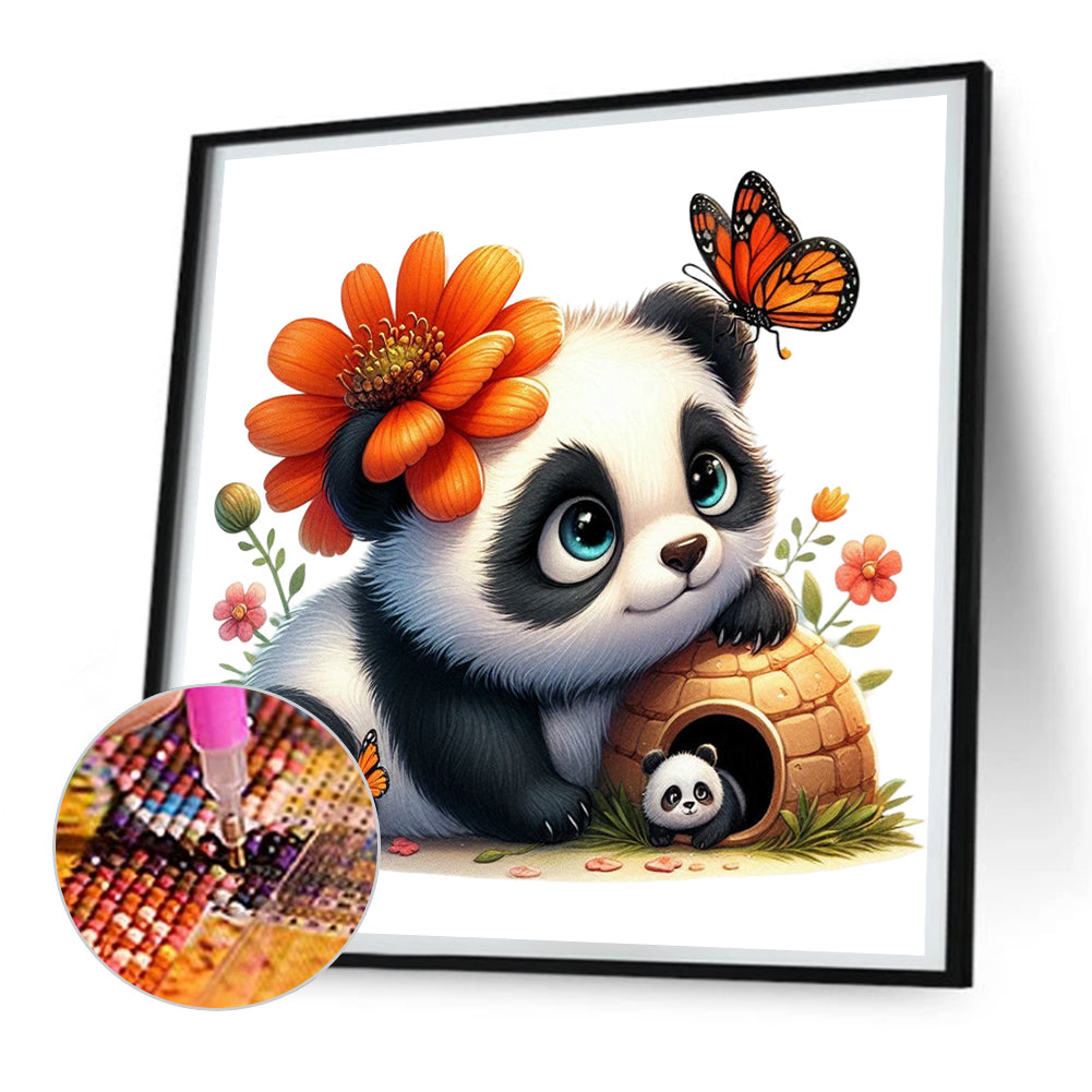 Panda And Flowers - Full Round Drill Diamond Painting 30*30CM