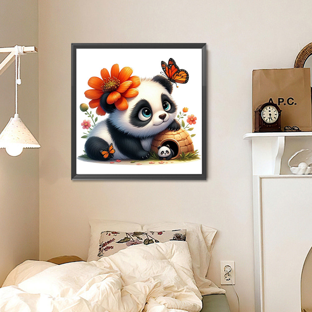 Panda And Flowers - Full Round Drill Diamond Painting 30*30CM