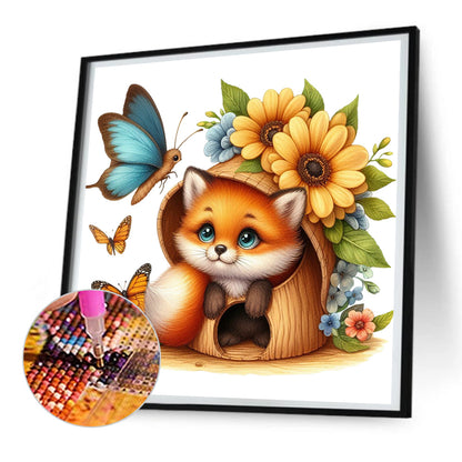 Fox And Flowers - Full Round Drill Diamond Painting 30*30CM