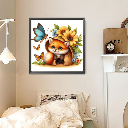 Fox And Flowers - Full Round Drill Diamond Painting 30*30CM