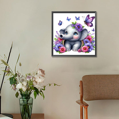 Elephant And Flowers - Full Round Drill Diamond Painting 30*30CM