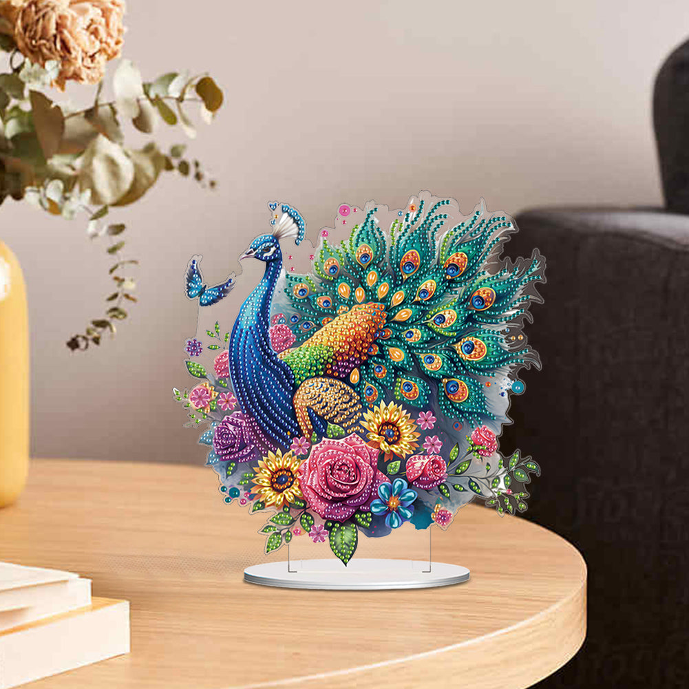 Acrylic Special Shape Peacock Diamond Painting Tabletop Ornaments for Beginners