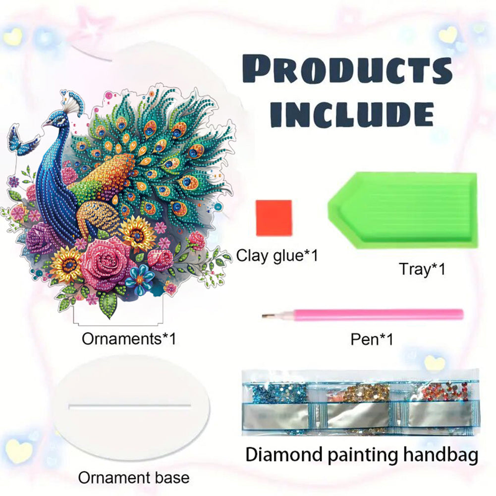 Acrylic Special Shape Peacock Diamond Painting Tabletop Ornaments for Beginners