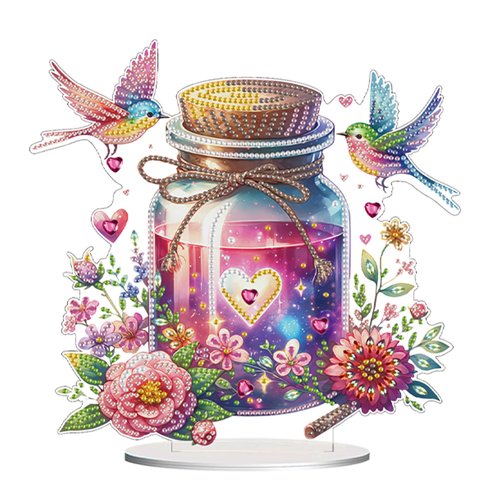 Acrylic Special Shape Wish Bottle And Flowers Birds Desktop Diamond Art Kits