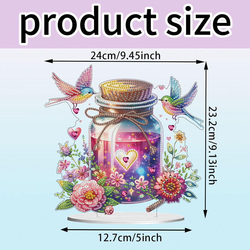 Acrylic Special Shape Wish Bottle And Flowers Birds Desktop Diamond Art Kits