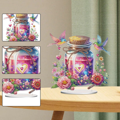 Acrylic Special Shape Wish Bottle And Flowers Birds Desktop Diamond Art Kits