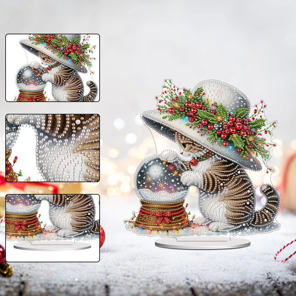 Acrylic Special Shape Cat And Crystal Ball Diamond Painting Desktop Ornaments