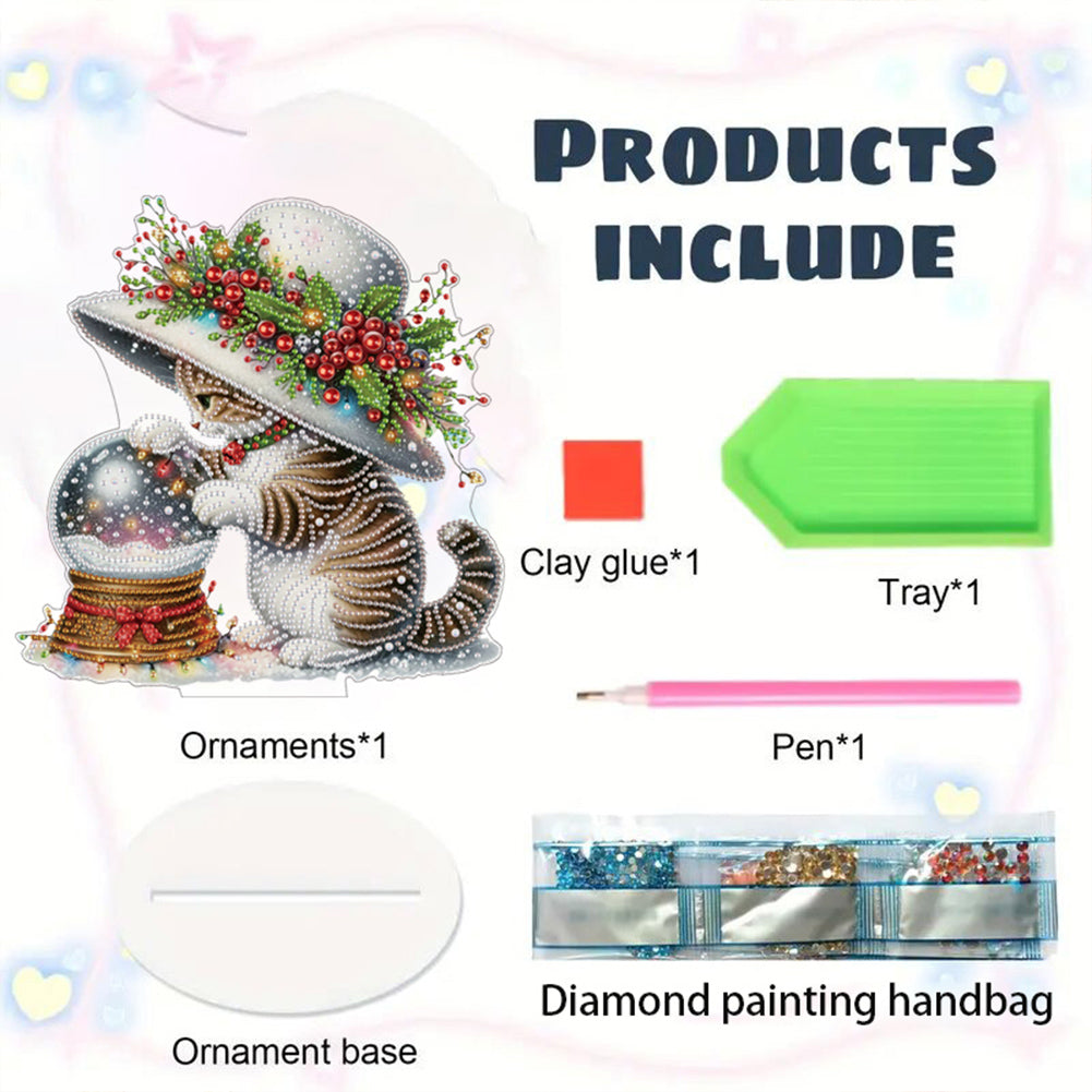 Acrylic Special Shape Cat And Crystal Ball Diamond Painting Desktop Ornaments