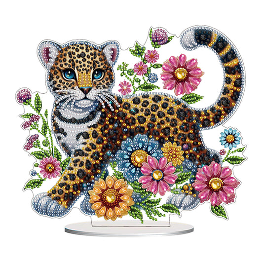 Acrylic Special Shape Leopard And Flowers Diamond Painting Desktop Ornaments