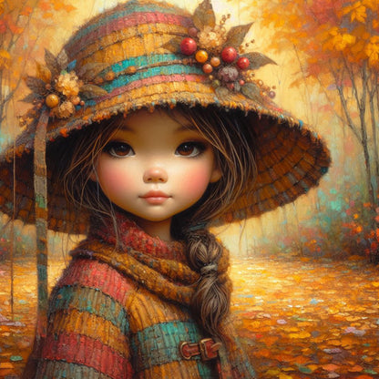 Little Girl With Falling Autumn Leaves - Full Square Drill Diamond Painting 40*40CM