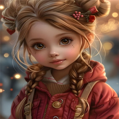 Cute Girl With Big Eyes - Full Round Drill Diamond Painting 40*50CM