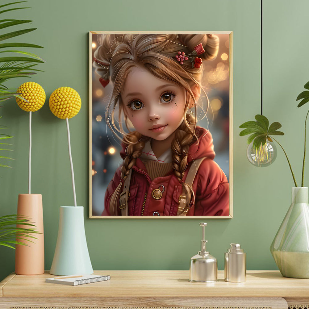 Cute Girl With Big Eyes - Full Round Drill Diamond Painting 40*50CM