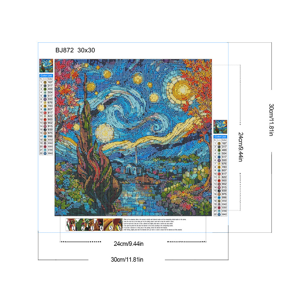 Glass Painting Starry Night - Full Round Drill Diamond Painting 30*30CM