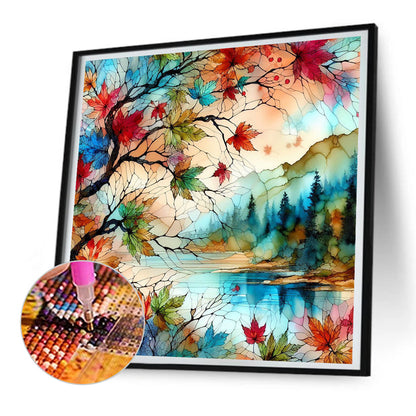 Glass Painted Maple Leaf - Full Round Drill Diamond Painting 30*30CM