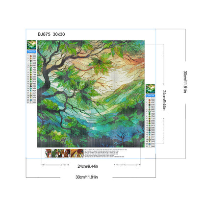 Glass Painting Green Maple Leaf - Full Round Drill Diamond Painting 30*30CM