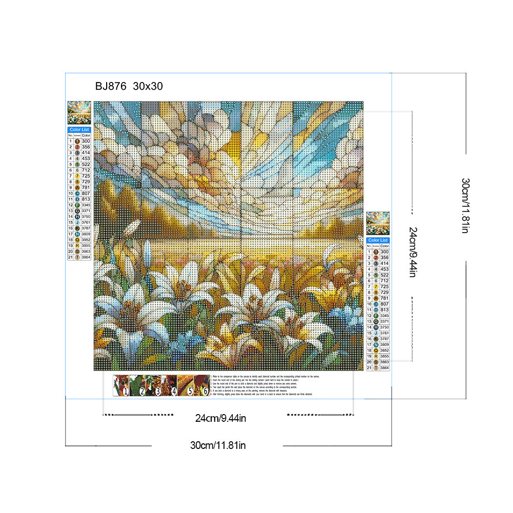 Glass Painting Lily Field - Full Round Drill Diamond Painting 30*30CM