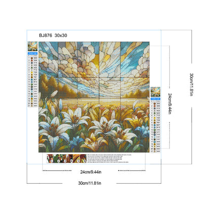 Glass Painting Lily Field - Full Round Drill Diamond Painting 30*30CM