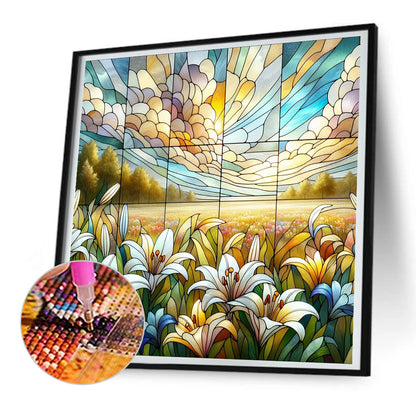 Glass Painting Lily Field - Full Round Drill Diamond Painting 30*30CM