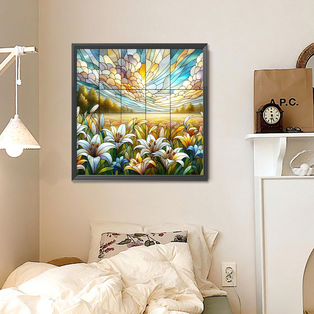 Glass Painting Lily Field - Full Round Drill Diamond Painting 30*30CM