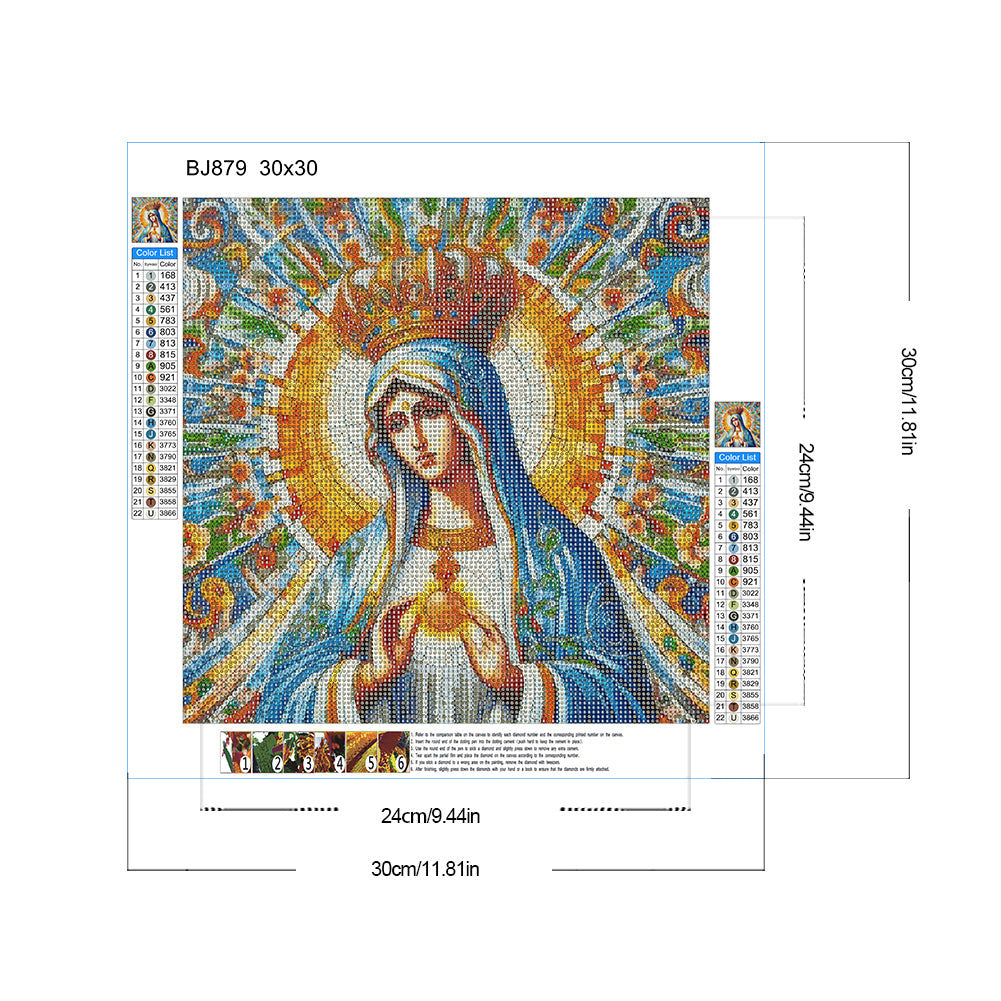 Glass Painting Of Madonna - Full Round Drill Diamond Painting 30*30CM