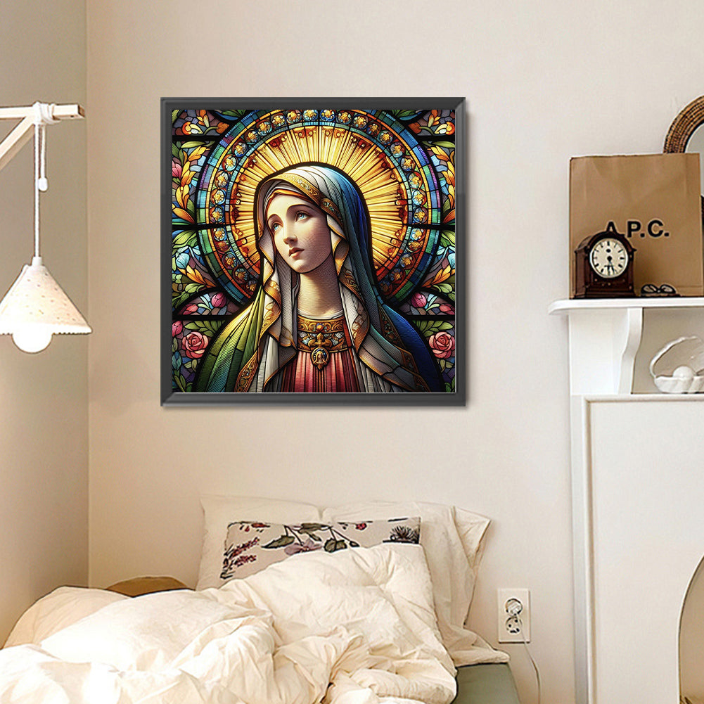 Glass Painting Of The Virgin Mary - Full Round Drill Diamond Painting 30*30CM